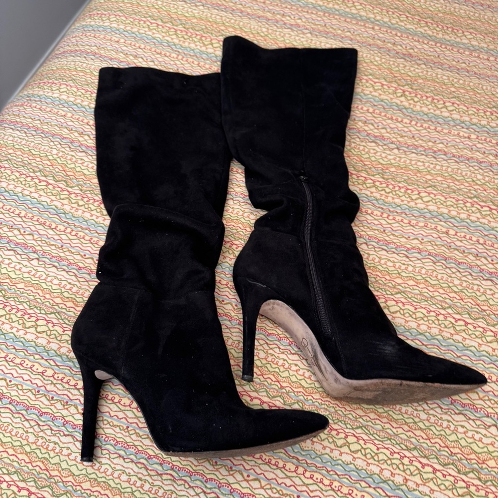 Jessica Simpson Black Suede Heeled Knee High Boots Size 9.5M - Picture 2 of 12